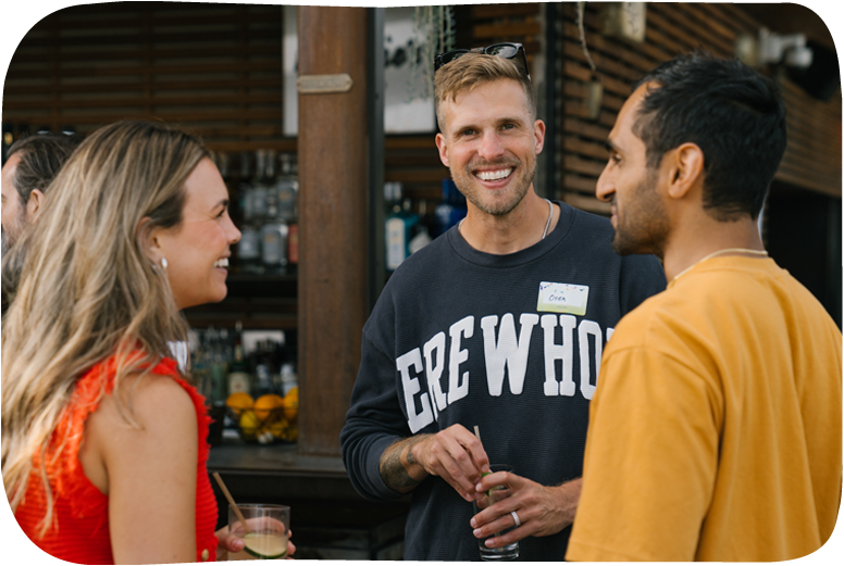 Group of friends talking at a social gathering